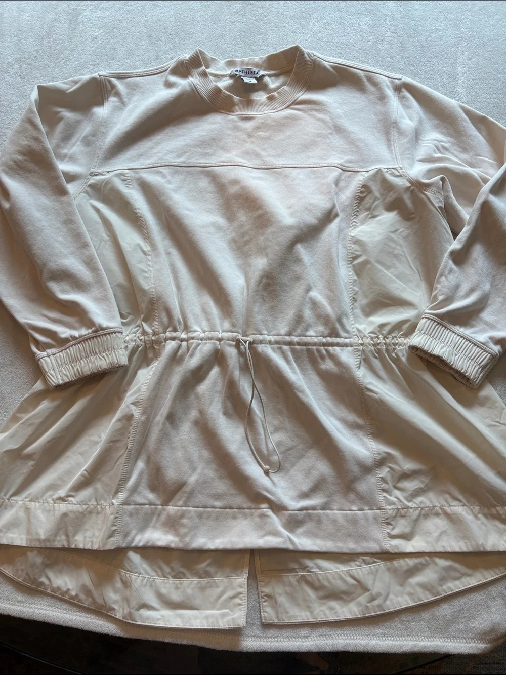 ATHLETA LIGHT CREAM DRAWSTRING WAIST PULLOVER